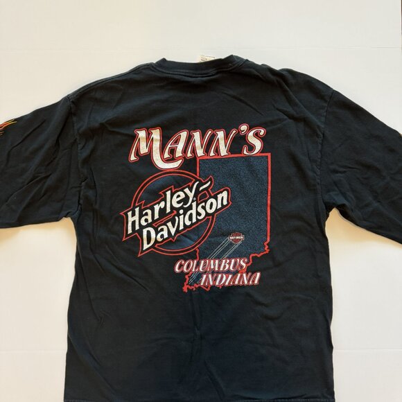 Vintage Y2K Harley Davidson 2005 Mann's Columbus Indiana Black Flames Size Large - Picture 3 of 7